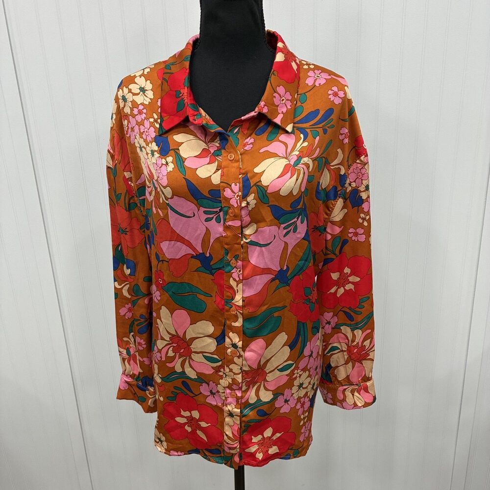 Hayden Los Angeles Womens M Button Down Shirt Floral Long Sleeve Boho Retro Top